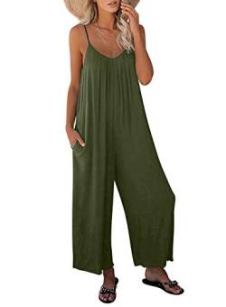 Dokotoo Damen Jumpsuit Ärmellos Jumpsuit Casual Overall Sexy Hosenanzug V-Ausschnitt Playsuit Sommer Oversize Lose Hose mit Taschen Grün XL von Dokotoo