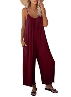 Dokotoo Damen Jumpsuit Ärmellos Jumpsuit Casual Overall Sexy Hosenanzug V-Ausschnitt Playsuit Sommer Oversize Lose Hose mit Taschen Rot S von Dokotoo