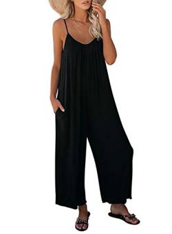 Dokotoo Damen Jumpsuit Ärmellos Jumpsuit Casual Overall Sexy Hosenanzug V-Ausschnitt Playsuit Sommer Oversize Lose Hose mit Taschen Schwarz S von Dokotoo