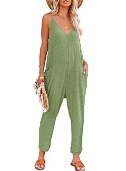 Dokotoo Damen Jumpsuit Sommer Ärmellos Overall Kurz Hosenanzug Casual Playsuit Romper mit Taschen, grün, S von Dokotoo