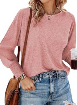 Dokotoo Damen Langarmshirt Basic Rundhals Longsleeve Tshirt Frühling Sommer Lässige Oberteile Bluse Tunika, rosa, M von Dokotoo