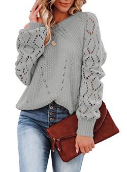 Dokotoo Damen Strickpullover Elegant Rundhals Pullover Langarm Grobstrick Pulli Herbst Winter Oberteile Tops Grau Damenpullover Winterpullover, S von Dokotoo