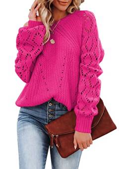 Dokotoo Damen Strickpullover Elegant Rundhals Pullover Langarm Grobstrick Pulli Herbst Winter Oberteile Tops Rose Damenpullover Winterpullover, XL von Dokotoo