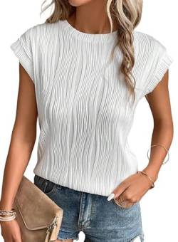 Dokotoo Damen T-Shirt Rundhals Flügelärmeln Oberteile Sommer Kurzarm Basic Bluse Shirts Top, weiß, L von Dokotoo