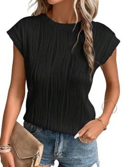 Dokotoo Damen Tshirt Rundhals Flügelärmeln Oberteile Elegant Sommer ärmellose Bluse Shirts Tank Tops, schwarz, XXL von Dokotoo