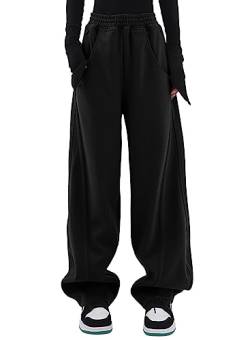 Dokotoo Jogginghose Damen Sporthose Lang Lässige Palazzo Hose Hosen mit Taschen Baggy Elastisch Stoffhose Einfarbig Freizeithose Schwarz M von Dokotoo