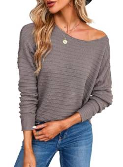 Dokotoo Pullover Damen Rundhals Struktur Strickpullover Basic Herbst Winter Langarmshirt Oberteil Pulli, grau, S von Dokotoo