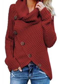 Dokotoo Pullover Damen Winter Langarm Elegant Rollkragenpullover Strickpullover Lässig Pullis Sweater Rollkragen Winterpullover Rot XL von Dokotoo