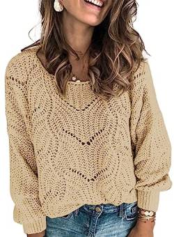 Dokotoo Pullover Damen Winter Strickpullover Pulli Elegant Rundhals Einfarbiger Damenpullover Winterpullover Oberteil, Khaki, XXL von Dokotoo