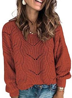 Dokotoo Pullover Damen Winter Strickpullover Pulli Elegant Rundhals Einfarbiger Damenpullover Winterpullover Oberteil, rot, XXL von Dokotoo