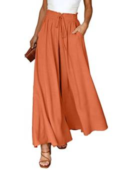 Dokotoo Sommerhose Damen Leicht Palazzo Hose Elegant Sommer High Waist Baggy Freizeithose Baumwolle Leinen Weite Hosen mit Taschen Kordelzug Elastisch Einfarbig Stoffhose Rot S von Dokotoo