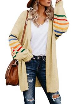 Dokotoo Strickjacke Damen Grobstrickjacke Cardigan Lang Herbst Winter Strickmantel Casual Offener Strickcardigan Langarm Strickpullover Outwear Beige XL von Dokotoo