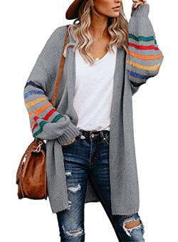 Dokotoo Strickjacke Damen Grobstrickjacke Cardigan Lang Herbst Winter Strickmantel Casual Offener Strickcardigan Langarm Strickpullover Outwear Grau S von Dokotoo