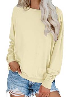 Dokotoo Sweatshirt Damen Basic Rundhals Langarmshirt Herbst Winter Pullover Aprikose Casual Lose Oberteile Shirts Tops Small von Dokotoo