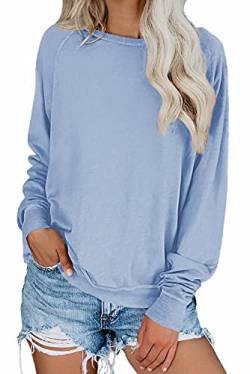 Dokotoo Sweatshirt Damen Basic Rundhals Langarmshirt Herbst Winter Pullover Himmelblau Casual Lose Oberteile Shirts Tops Large von Dokotoo