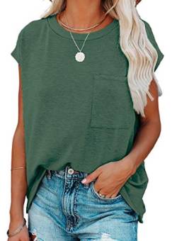 Dokotoo T-Shirt Damen Sommer Oberteile Basic Kurzarm Rundhals Tee Tops Casual Loose Shirts Blusen, grün, S von Dokotoo
