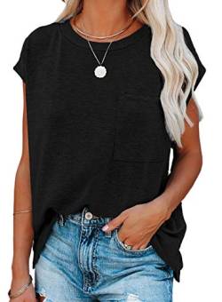 Dokotoo T-Shirt Damen Sommer Oberteile Basic Kurzarm Rundhals Tee Tops Casual Loose Shirts Blusen S-XXL (L, A Schwarz) von Dokotoo