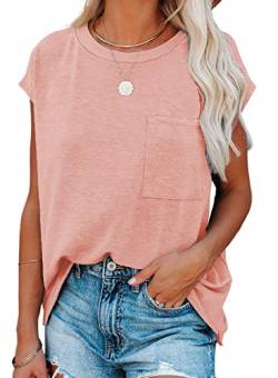 Dokotoo T-Shirt Damen Sommer Oberteile Rosa Basic Kurzarm Rundhals Tee Tops Casual Loose Shirts Blusen Medium von Dokotoo