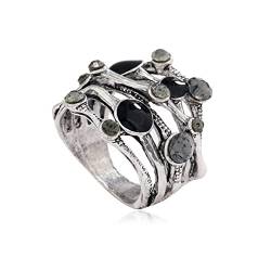Dola22g S925 Verstellbare Sterling Silber Ringe Silberner Retro-Vintage-Distressed-Unregelmäßiger schwarzer und grauer -Akzent übertriebener gemeinsamer Ring-Ring von Dola22g