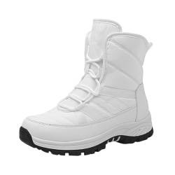 Dola22g Wasserdichte Schneestiefel für Damen, Kunstfell, gemütlich, warm, isoliert, Winterstiefel, Schnürschuhe, Halbwade, Outdoor-Schuhe für Spaziergänge, Wandern, Weiß 3, 37.5 EU von Dola22g