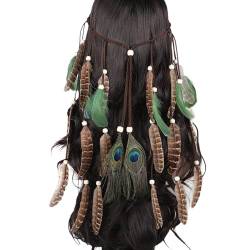 Feder-Stirnbänder, indischer Kopfschmuck, , Kopfschmuck, Pfau, Haarbänder, böhmische Hippie-Stirnbänder, lange Feder-Haarschmuck, Kopfbedeckung für Frauen und Mädchen von Dola22g