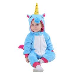 Doladola baby strampler mit kapuze flanell jumpsuit für jungen mädchen tier einhorn onesies für kinder (Blau, 24-30 Monate) von Doladola