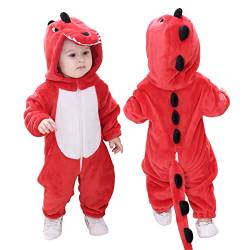Doladola Baby Strampler mit Kapuze Flanell Winter Overall kostüme für baby Jungen MäDchen Karikatur Schlafanzug (3,5-4,5 Jahre, Roter Dinosaurier) von Doladola