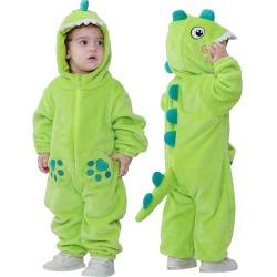 Doladola Baby Strampler mit Kapuze Unisex baby onesie Cartoon Tier Overall Schlafanzüge (0-3 Monate,Hellgrün Dinosaurier) von Doladola