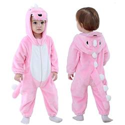 Doladola Baby Strampler mit Kapuze Unisex baby onesie Cartoon Tier Overall Schlafanzüge (12-18 Monate, Rosa Dinosaurier) von Doladola