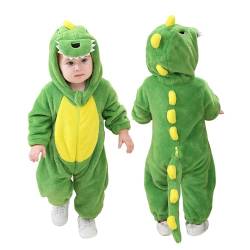 Doladola Baby Strampler mit Kapuze Unisex baby onesie Cartoon Tier Overall Schlafanzüge (3-6 Monate, Grüner Dinosaurier) von Doladola