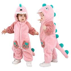 Doladola Baby Tier Onesies Spielanzug,Schlafanzug Flanell Frühling Strampler Pyjama Bekleidung Karikatur Tier Jumpsuit für Baby mädchen und Junge (Rosa Dinosaurier,Alter 12-18 Monate) von Doladola