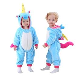 Doladola Babymädchens Strampler Animal Hooded Onesie Baby Jungen Mädchen Strampler Säugling Outfit Overall Kleidung(12-18 Monate,Blaues Einhorn) von Doladola