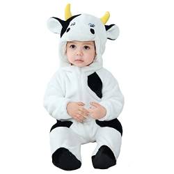 Doladola Babys mit Kapuze Onesies Flanell Frühling Strampler Pyjama Bekleidung Karikatur Tier Jumpsuit für mädchen und Junge(12-18 Monate,Schwarzweiß-Rinder) von Doladola