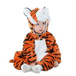 Doladola Babys mit Kapuze Onesies Flanell Frühling Strampler Pyjama Bekleidung Karikatur Tier Jumpsuit für mädchen und Junge(24-30 Monate,Orange Tiger) von Doladola