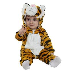 Doladola Babys mit Kapuze Onesies Flanell Frühling Strampler Pyjama Bekleidung Karikatur Tier Jumpsuit für mädchen und Junge(24-30 Monate,Tiger) von Doladola