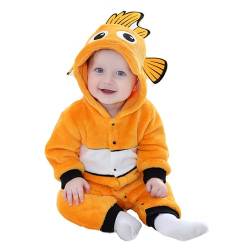 Doladola Unisex Baby Frühling Herbst Tier Strampler Baby Jungen Mädchen Flanell EIN Stück Pyjama(12-18 Monate,Clownfish) von Doladola