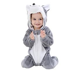 Doladola Unisex Baby Strampler mit Kapuze kinder kostüm Tier für karneval baby jumpsuit für Jungen Mädchen (3,5-4,5 Jahre,Greyhusky) von Doladola