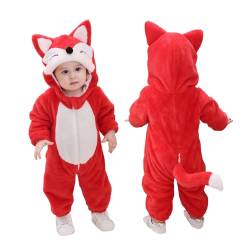 Doladola Unisex Baby Strampler mit Kapuze kinder kostüm Tier für karneval baby jumpsuit für Jungen Mädchen (6-12 Monate,Rotfuchs) von Doladola