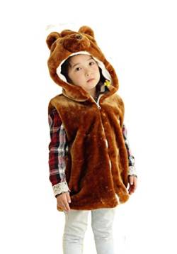 Doladola Unisex Kinder Kapuzenweste Plüsch Mode Weste mit Tier Hoodie für Jungen und Mädchen Dress Up Kostüm (Braunbär, L) von Doladola