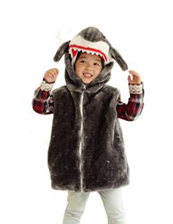 Doladola Unisex Kinder Kapuzenweste Plüsch Mode Weste mit Tier Hoodie für Jungen und Mädchen Dress Up Kostüm (Haifisch, M) von Doladola