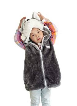 Doladola Unisex Kinder Kapuzenweste Plüsch Mode Weste mit Tier Hoodie für Jungen und Mädchen Dress Up Kostüm (Husky, L) von Doladola