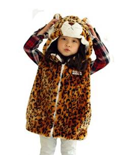 Doladola Unisex Kinder Kapuzenweste Plüsch Mode Weste mit Tier Hoodie für Jungen und Mädchen Dress Up Kostüm (Leopard, L) von Doladola