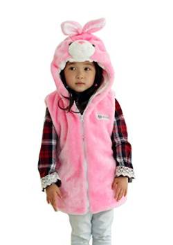 Doladola Unisex Kinder Kapuzenweste Plüsch Mode Weste mit Tier Hoodie für Jungen und Mädchen Dress Up Kostüm (Rosa Hase, L) von Doladola