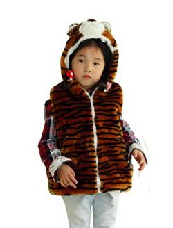 Doladola Unisex Kinder Kapuzenweste Plüsch Mode Weste mit Tier Hoodie für Jungen und Mädchen Dress Up Kostüm (Tiger, L) von Doladola