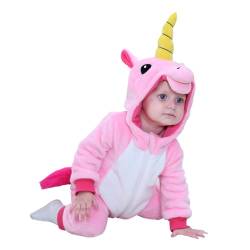 Doladola baby strampler mit kapuze flanell jumpsuit für jungen mädchen tier einhorn onesies für kinder（Rosa, 18-24 Monate von Doladola