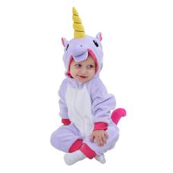 Doladola baby strampler mit kapuze flanell jumpsuit für jungen mädchen tier einhorn onesies für kinder (Lila, 0-3 Monate) von Doladola