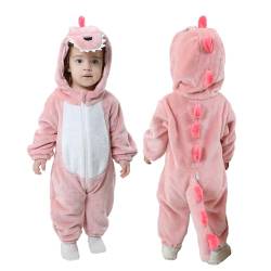 Doladola kostüme für Baby mit Kapuze, Mädchen Jungen Flanell Overall, Tier kostüm Kinder (Rosa Dinosaurier, 24-30 Monate) von Doladola