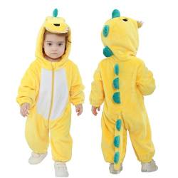 Doladola kostüme für baby mit Kapuze, Mädchen Jungen Flanell Overall, tier kostüm kinder (Gelber Dinosaurier, 18-24 Monate) von Doladola