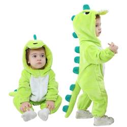 Doladola kostüme für baby mit Kapuze, Mädchen Jungen Flanell Overall, tier kostüm kinder (Grüner Dinosaurier, 0-3 Monate) von Doladola