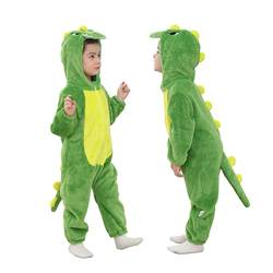 Doladola kostüme für baby mit Kapuze, Mädchen Jungen Flanell Overall, tier kostüm kinder (Grüner Dinosaurier, Größe (Alter 18-24 Monate)) von Doladola